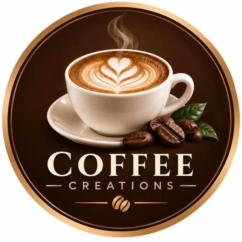Coffee Creations circular brown and gold coffee cup logo